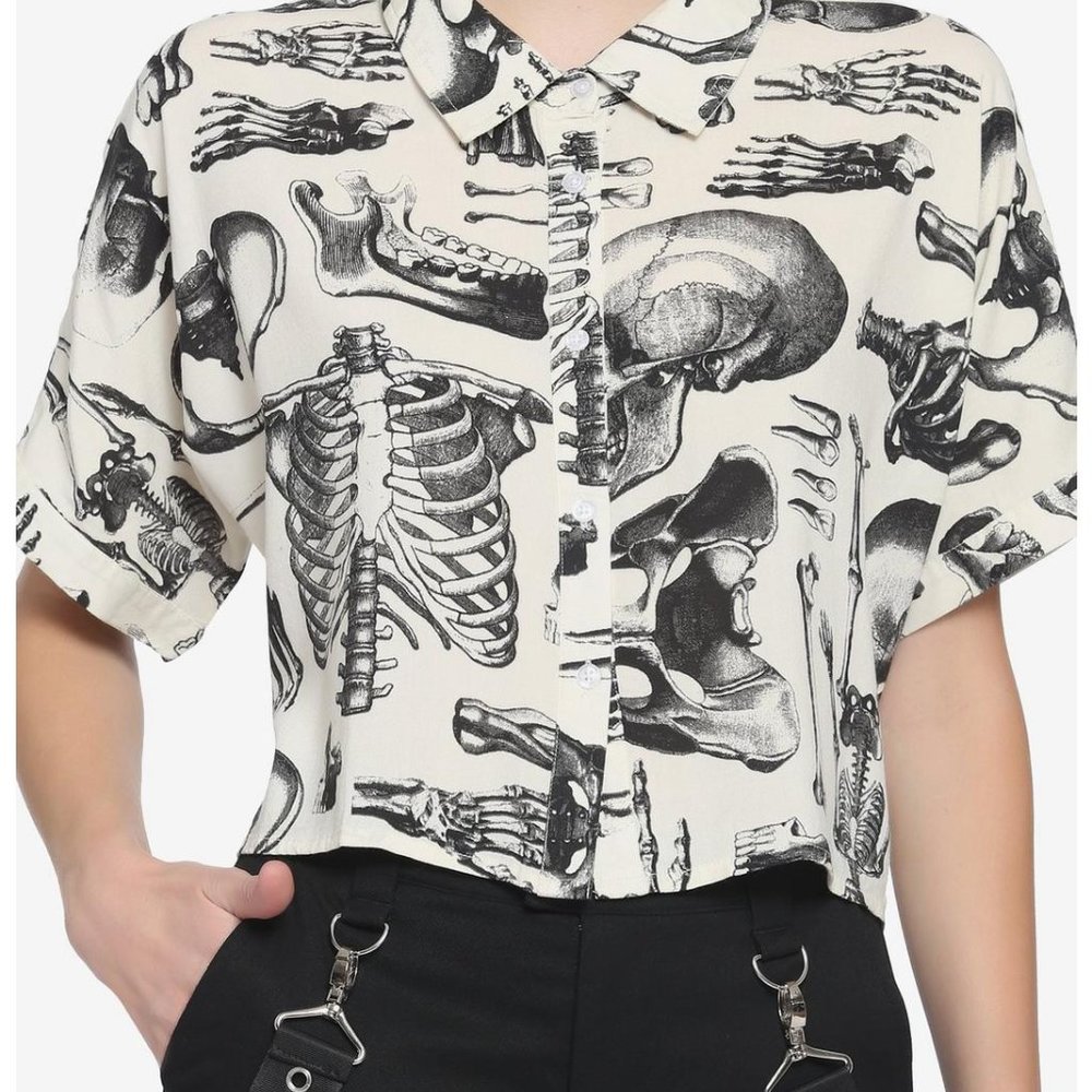 Hot Topic Women's Top - Anatomical Skeleton Boxy Girls Crop Top